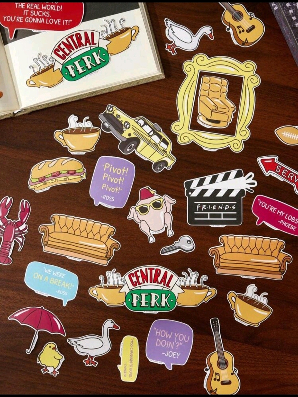 FRIENDS Central Perk Themed Stickers TEN PACK  - Yellow & Multi